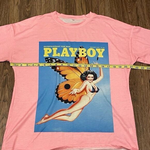 Pink T-shirt With Picture Of 1976 Playboy Magazine Cover Size Large - Picture 4 of 6